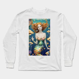 Gustav Klimt's Enigmatic Siren: Inspired Mermaid Majesty Long Sleeve T-Shirt